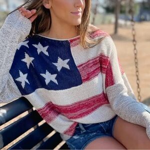 Easel Red White & Blue Crew Neck Flag Sweater